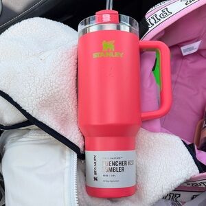 Peach and green color 40oz Stanley quencher h2o tumbler with straw lid